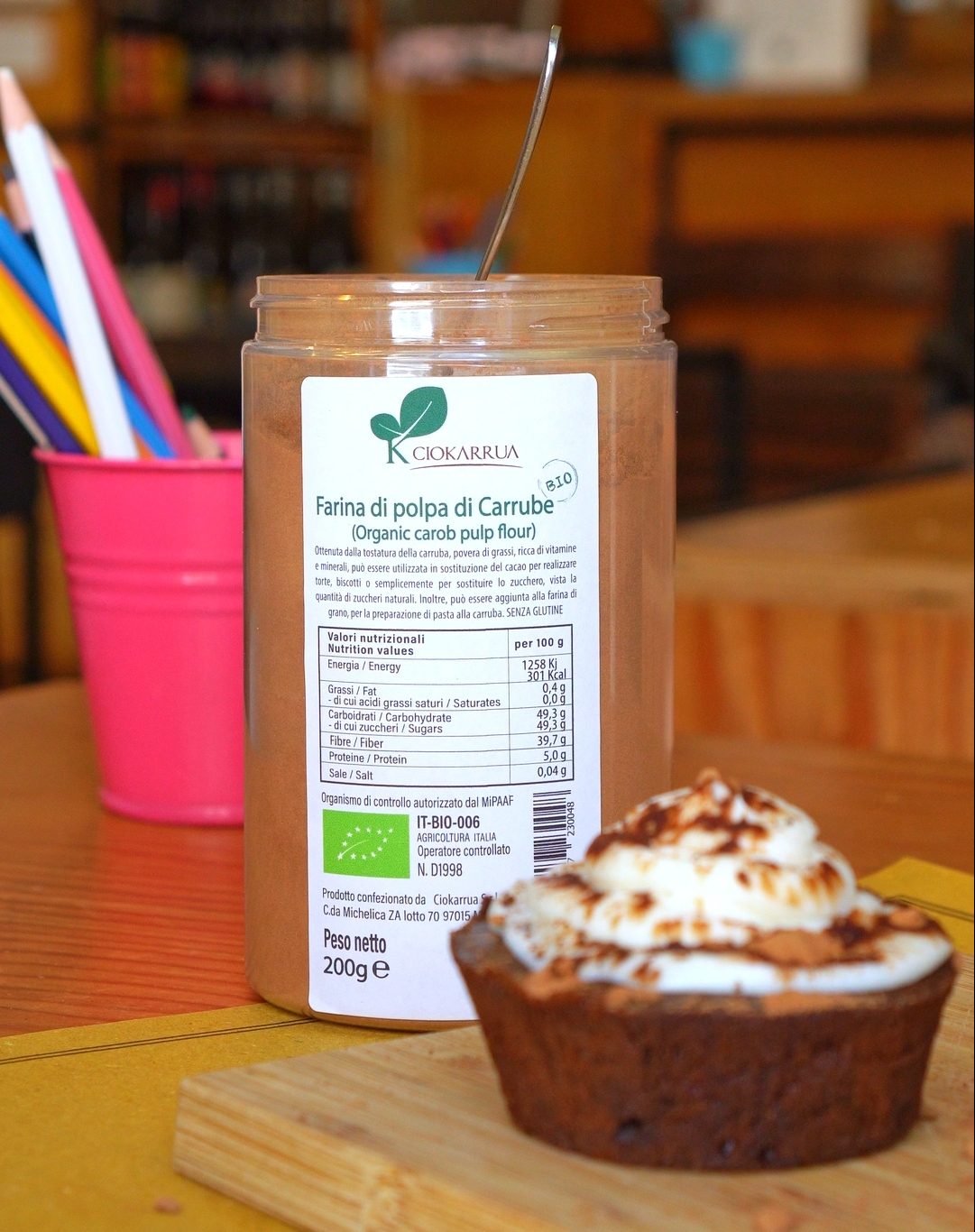 Muffin con farina di polpa di carruba e ricotta dolce