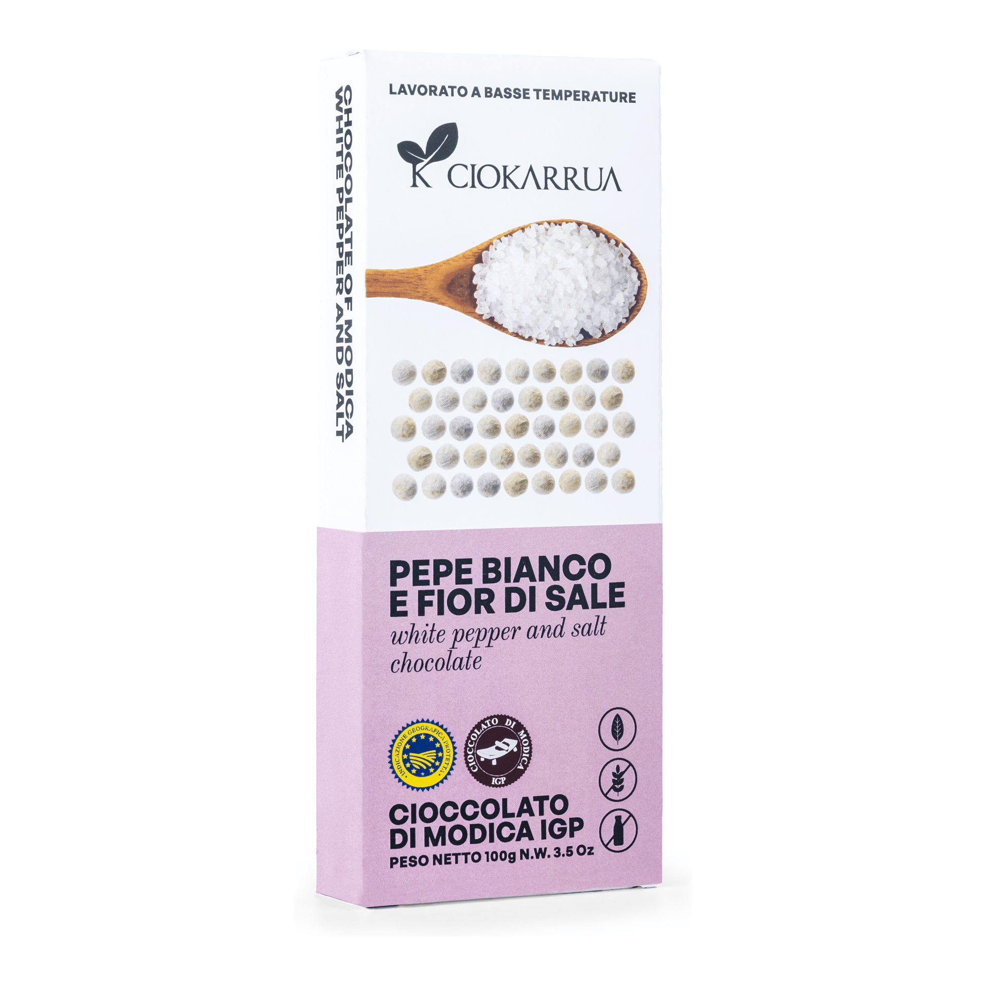 Cioccolato di Modica IGP Pepe Bianco e Fior di Sale 100g — pack-shot frontale