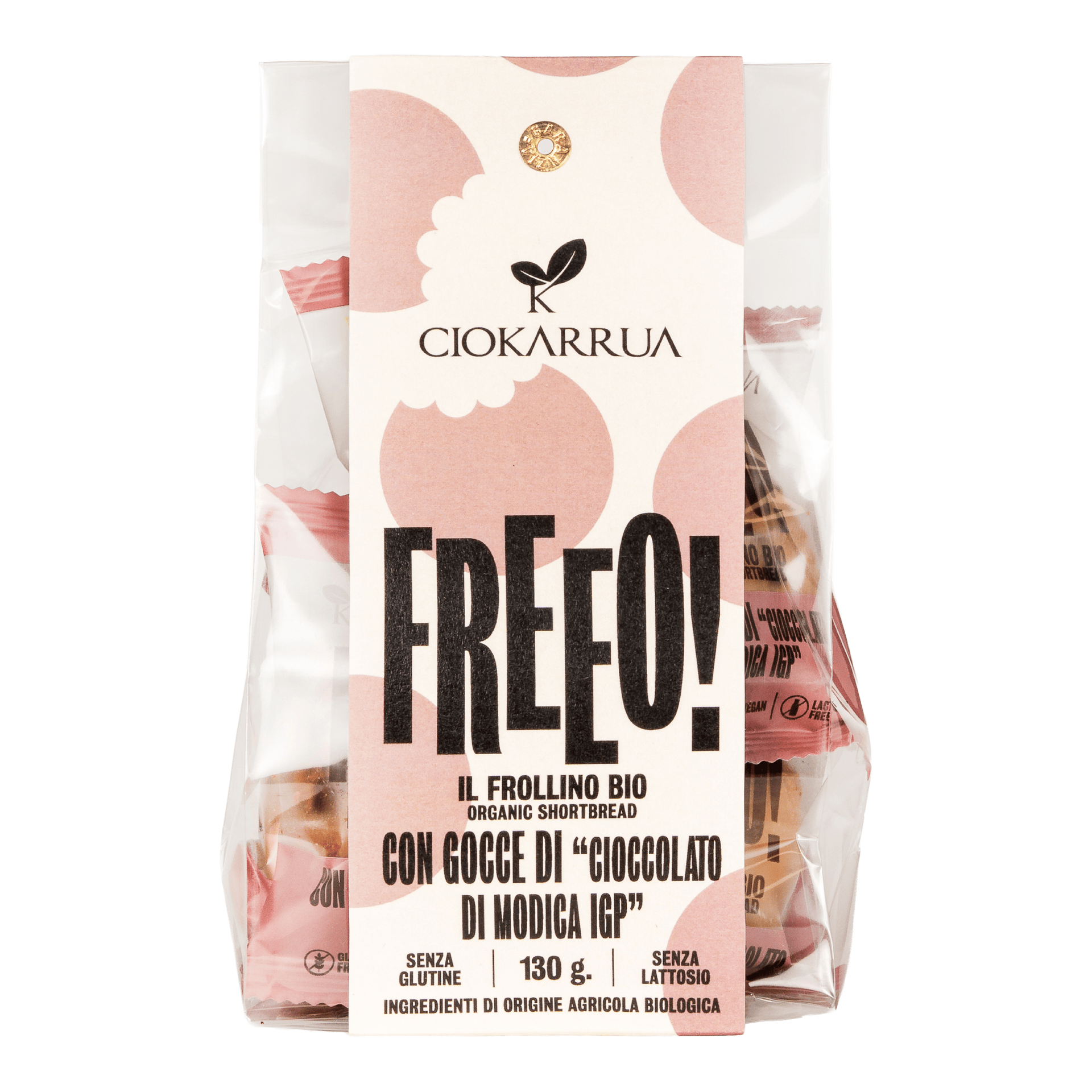 Frollino con Gocce di Cioccolato di Modica IGP 130g — pack-shot frontale